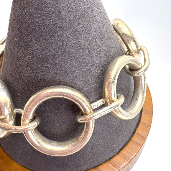 VTG Solid Sterling Silver 925 Circle Link Chain Bracelet Size 8.25" Length - Picture 3 of 10